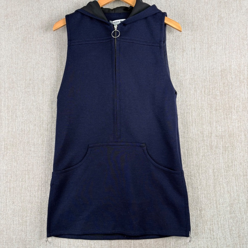 NWT Lacoste x A.P.C. Wool Blend Knit Sleeveless Zip Hoodie Dress Navy WGH 36 (4)